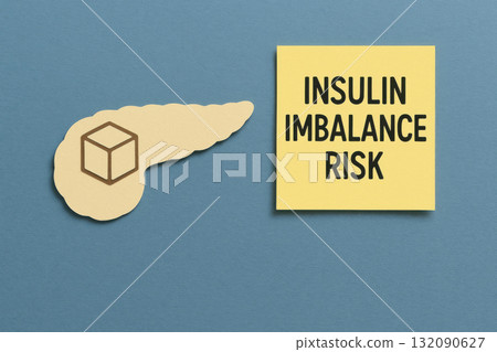 Paper cut pancreas and sugar cube icon represent serious health risk. note warns of insulin imbalance, medical concept for diabetes and health education awareness 132090627