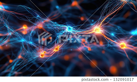 Bioluminescent Neural Network Pattern in Electric Blue and Orange for Futuristic 80s Aesthetic Bioluminescent Neural Network Pattern in Electric Blue and Orange for Futuristic 80s Aesthetic 132091017