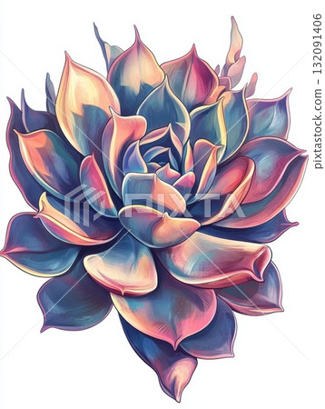 Colorful flower illustration, botanical artwork, white background 132091406