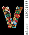 Christmas Present Alphabet festive Gift Box Letter Typeface the character V 132091538