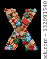 Christmas Present Alphabet festive Gift Box Letter Typeface the character X 132091540