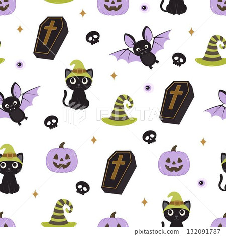 halloween pattern with magical elements 132091787
