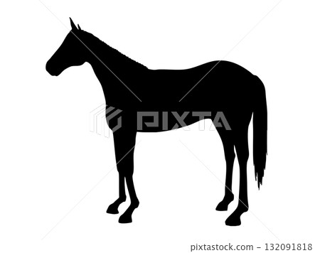 Monochrome silhouette illustration of a horse standing facing left Monochrome silhouette illustration of a horse standing facing left 132091818