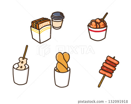 Korean street food (toast, sweet and sour chicken, oden, gwabaegi, sotteok sotteok) 132091918