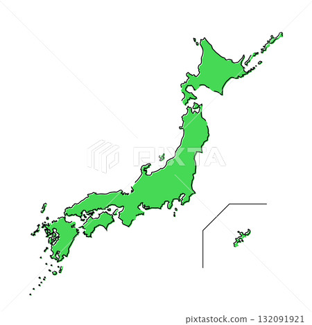 Stylish dotted line Japan map illustration image green 132091921