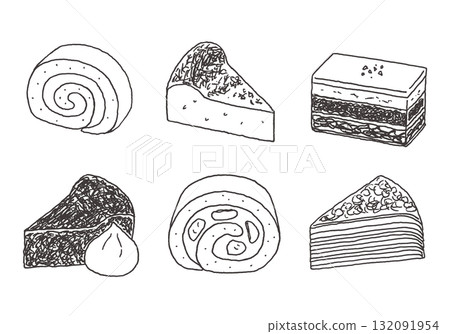 各種蛋糕的手繪插圖集(單色) 各種蛋糕的手繪插圖集(單色) 132091954