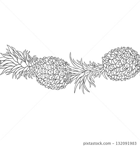 Pineapple Outline Horizontal Seamless Pattern. 132091983