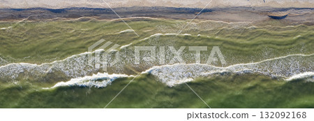 sandy beach on the seashore, view from above 132092168