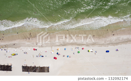 sandy beach on the seashore, view from above 132092174