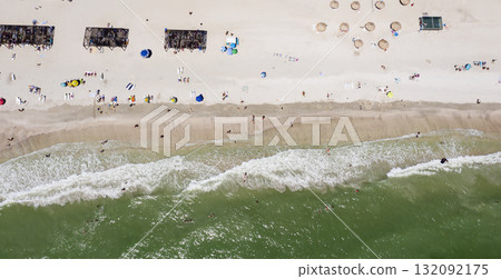 sandy beach on the seashore, view from above sandy beach on the seashore, view from above 132092175