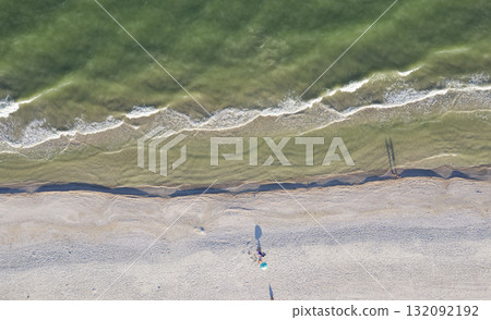 sandy beach on the seashore, view from above 132092192