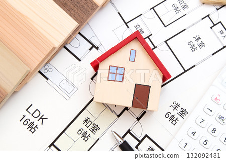 House, architectural drawings, building materials and calculator House, architectural drawings, building materials and calculator 132092481