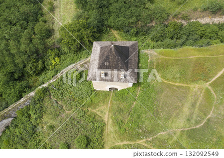 shot of the old castle, view from above shot of the old castle, view from above 132092549