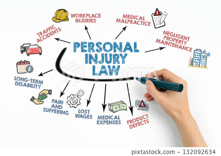 PERSONAL INJURY LAW Concept. Chart with keywords and icons on white background PERSONAL INJURY LAW Concept. Chart with keywords and icons on white background 132092634