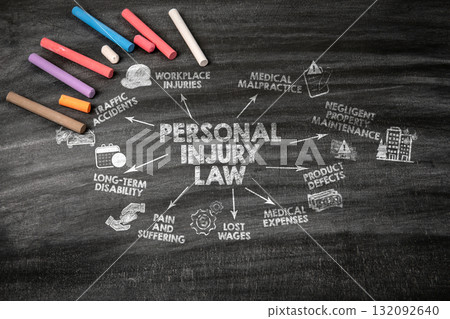 PERSONAL INJURY LAW Concept. Black scratched textured chalkboard background PERSONAL INJURY LAW Concept. Black scratched textured chalkboard background 132092640