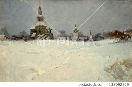 landscape, picture of nature, oil painting, handmade drawing 132092859