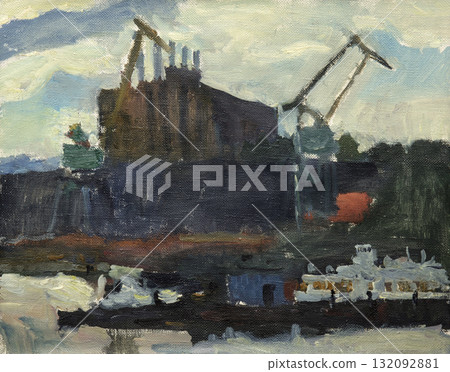landscape, picture of nature, oil painting, handmade drawing 132092881