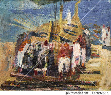 landscape, picture of nature, oil painting, handmade drawing 132092883