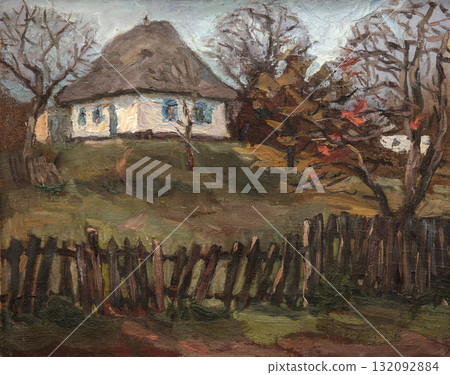 landscape, picture of nature, oil painting, handmade drawing 132092884