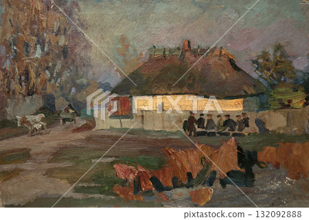 landscape, picture of nature, oil painting, handmade drawing 132092888