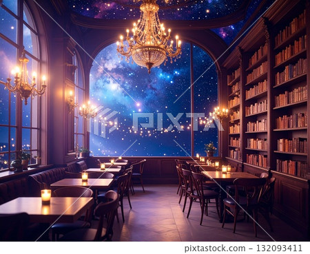 A book cafe where you can see the beautiful stars A book cafe where you can see the beautiful stars 132093411