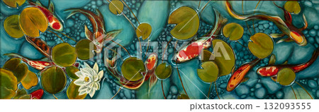 goldfish in the lake, oil painting, handmade goldfish in the lake, oil painting, handmade 132093555