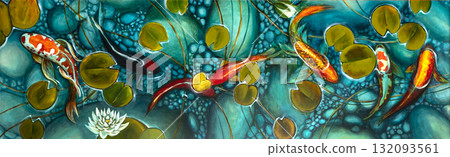 goldfish in the lake, oil painting, handmade 132093561