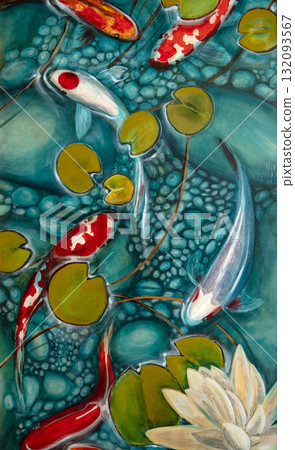 goldfish in the lake, oil painting, handmade goldfish in the lake, oil painting, handmade 132093567