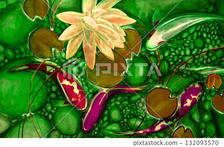 goldfish in the lake, oil painting, handmade 132093570