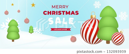 Merry Christmas banner and Happy New Year card for festive winter holiday Merry Christmas banner and Happy New Year card for festive winter holiday 132093939