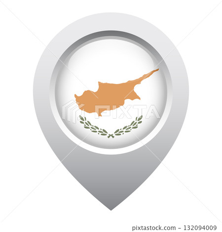 map pointer icon with glossy round flag of Cyprus 132094009
