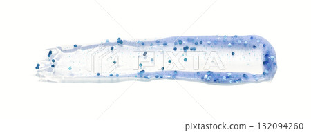 Close-up of transparent blue glitter gel makeup swatch with sparkling particles 132094260