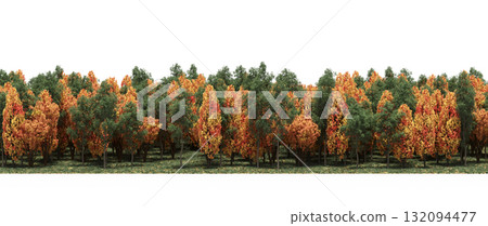 forest line with shadows under the trees, isolated on transparent background, 3D illustration, cg render forest line with shadows under the trees, isolated on transparent background, 3D illustration, cg render 132094477