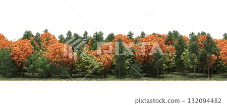 forest line with shadows under the trees, isolated on transparent background, 3D illustration, cg render forest line with shadows under the trees, isolated on transparent background, 3D illustration, cg render 132094482