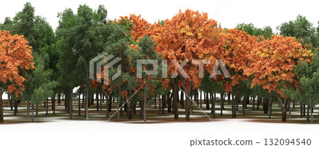 forest line with shadows under the trees, isolated on transparent background, 3D illustration, cg render 132094540