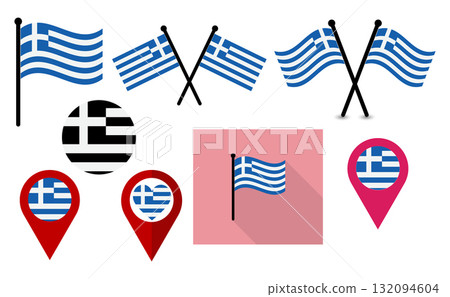 Greece Flag Icon set National Symbol of Patriotism and Freedom. Illustration of the Greece Flag. 132094604