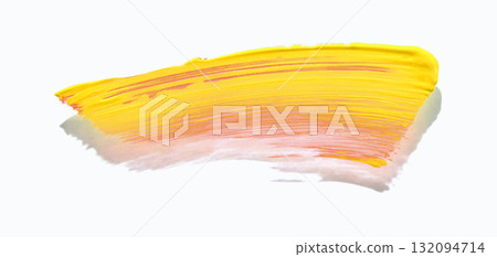 Abstract yellow and pink brushstroke on white background with gradient color 132094714