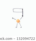 Creative stick figure drawing with orange circle head holding banner on white 132094722