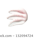 Pink and white exfoliating cream texture with red exfoliant beads on white 132094724