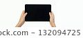 Hands holding digital tablet with black screen isolated on white background 132094725