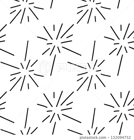 Seamless black and white firework pattern with abstract lines on white 132094732