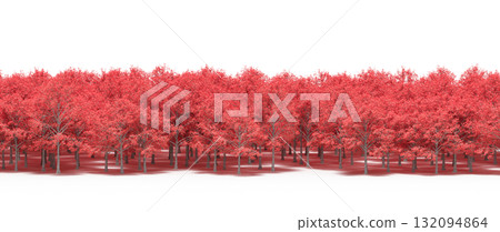 forest line with shadows under the trees, isolated on transparent background, 3D illustration, cg render 132094864