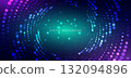 Technology dotted glowing swirl on dark blue and purple background. 132094896