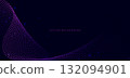 Futuristic particle blue and pink glowing wave lines on dark background. 132094901
