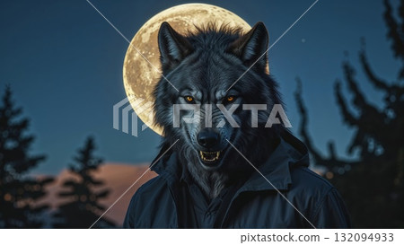 Mighty werewolf, Halloween horror scene background 132094933