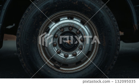 Truck wheel close view background Truck wheel close view background 132095035