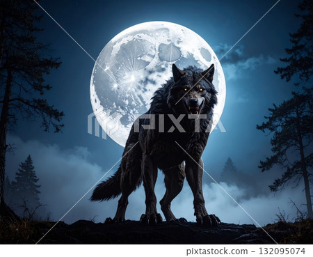 Mighty werewolf, Halloween horror scene background Mighty werewolf, Halloween horror scene background 132095074