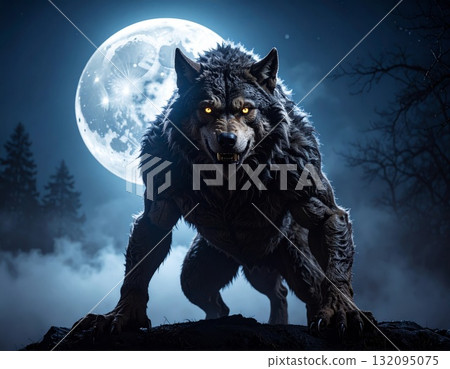Mighty werewolf, Halloween horror scene background Mighty werewolf, Halloween horror scene background 132095075