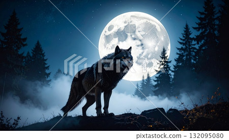 Mighty werewolf, Halloween horror scene background Mighty werewolf, Halloween horror scene background 132095080