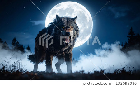 Mighty werewolf, Halloween horror scene background 132095086